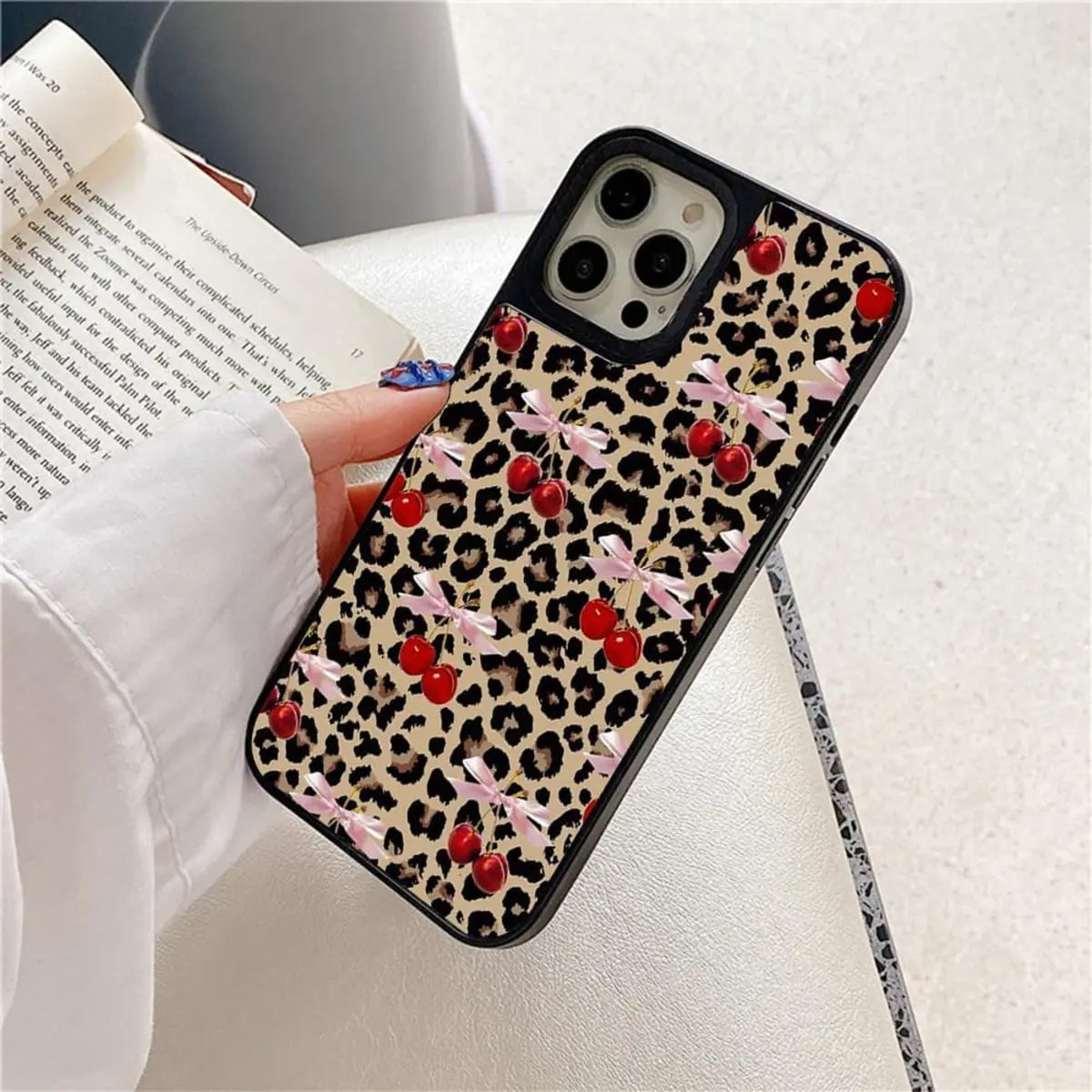 Real Ehreus black bumper case with cherry leopard printed back