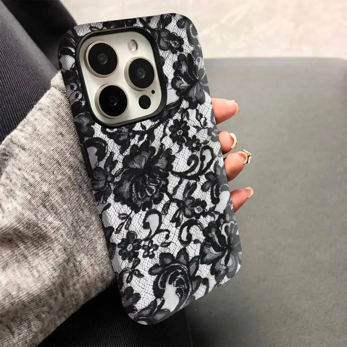 Real Ehreus full-wrap film case with lace printed around the side edges